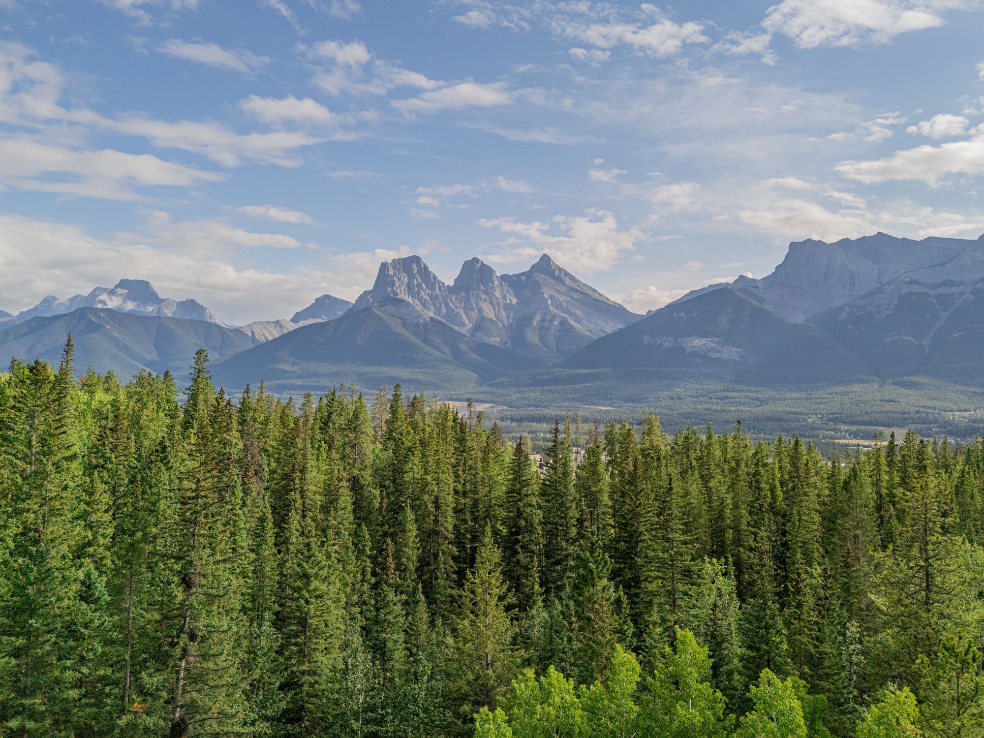 The Three Sisters over the forest, from above the house