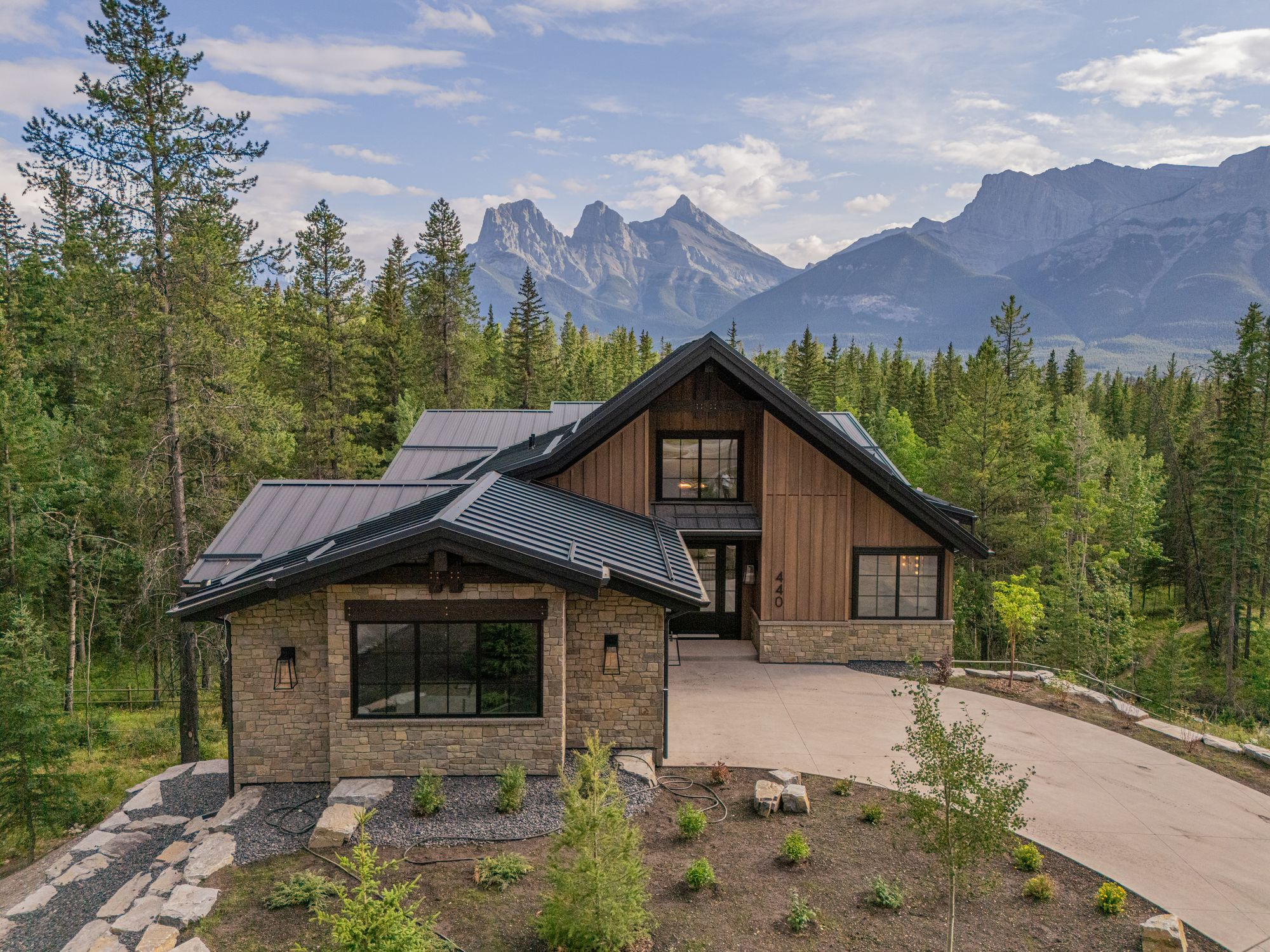 The house from the air, the Three Sisters behind