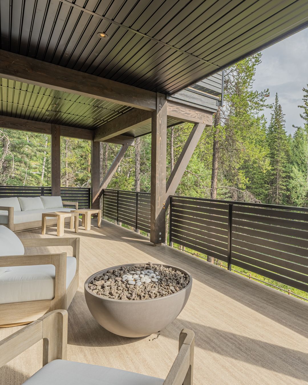The covered deck and the fire bowl