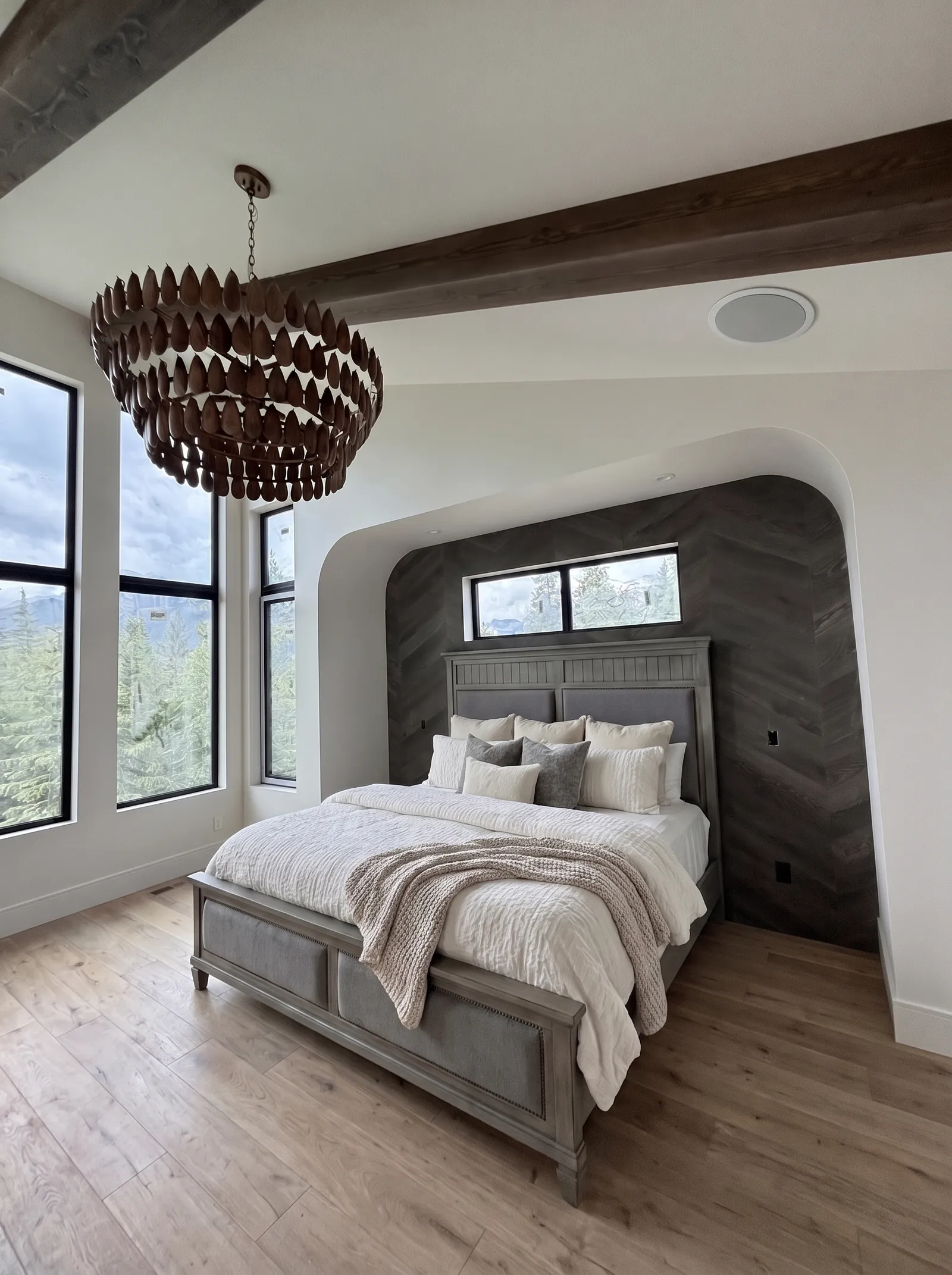 The primary bedroom, furnished