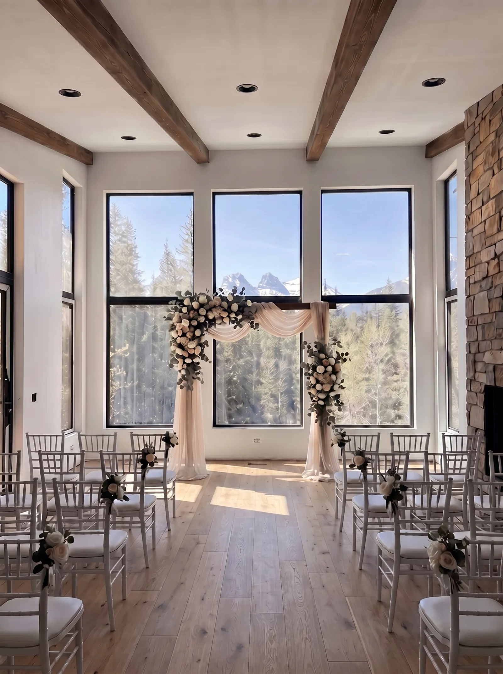 The great room set for a celebration