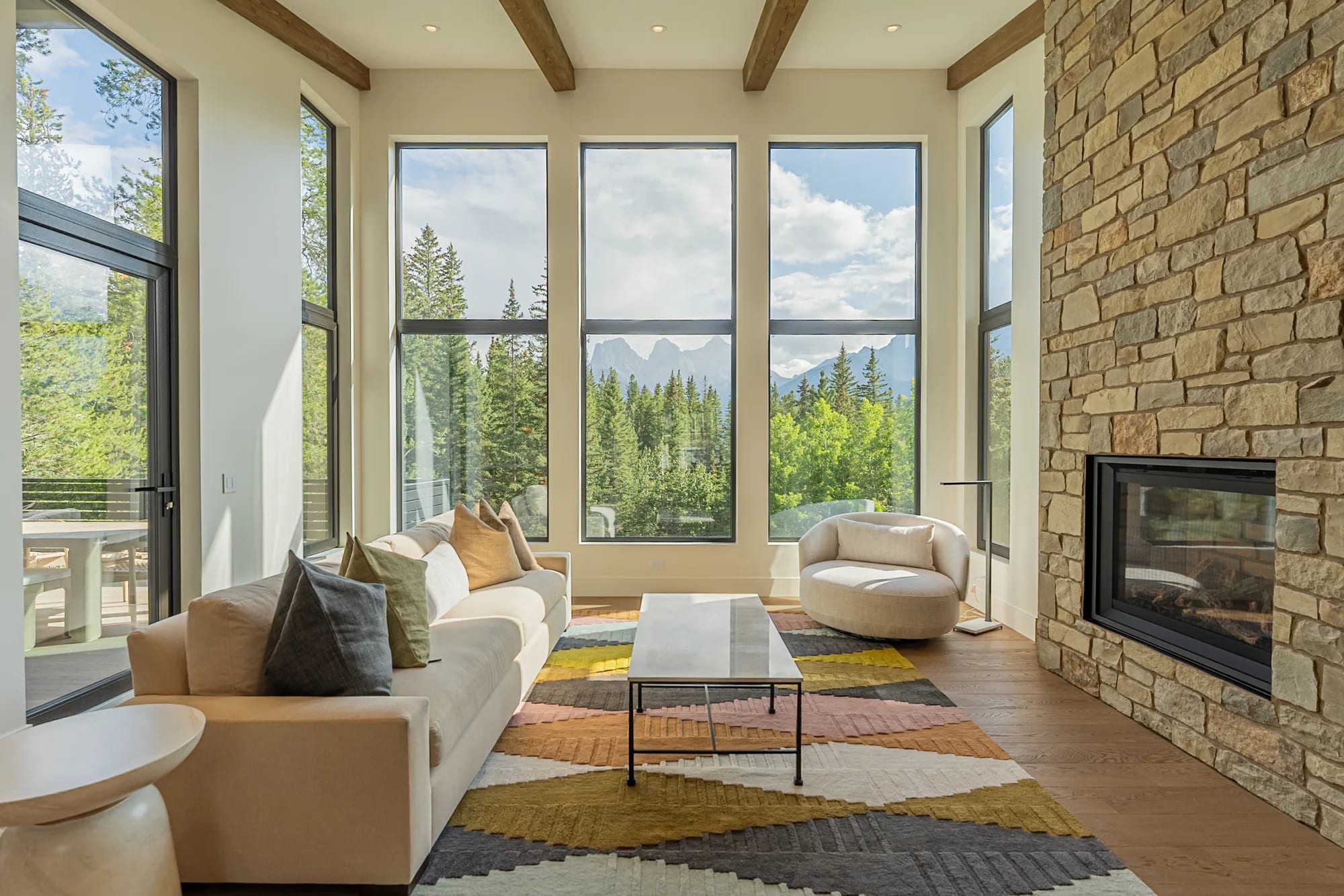 The great room at Serenity Point, opening to the valley