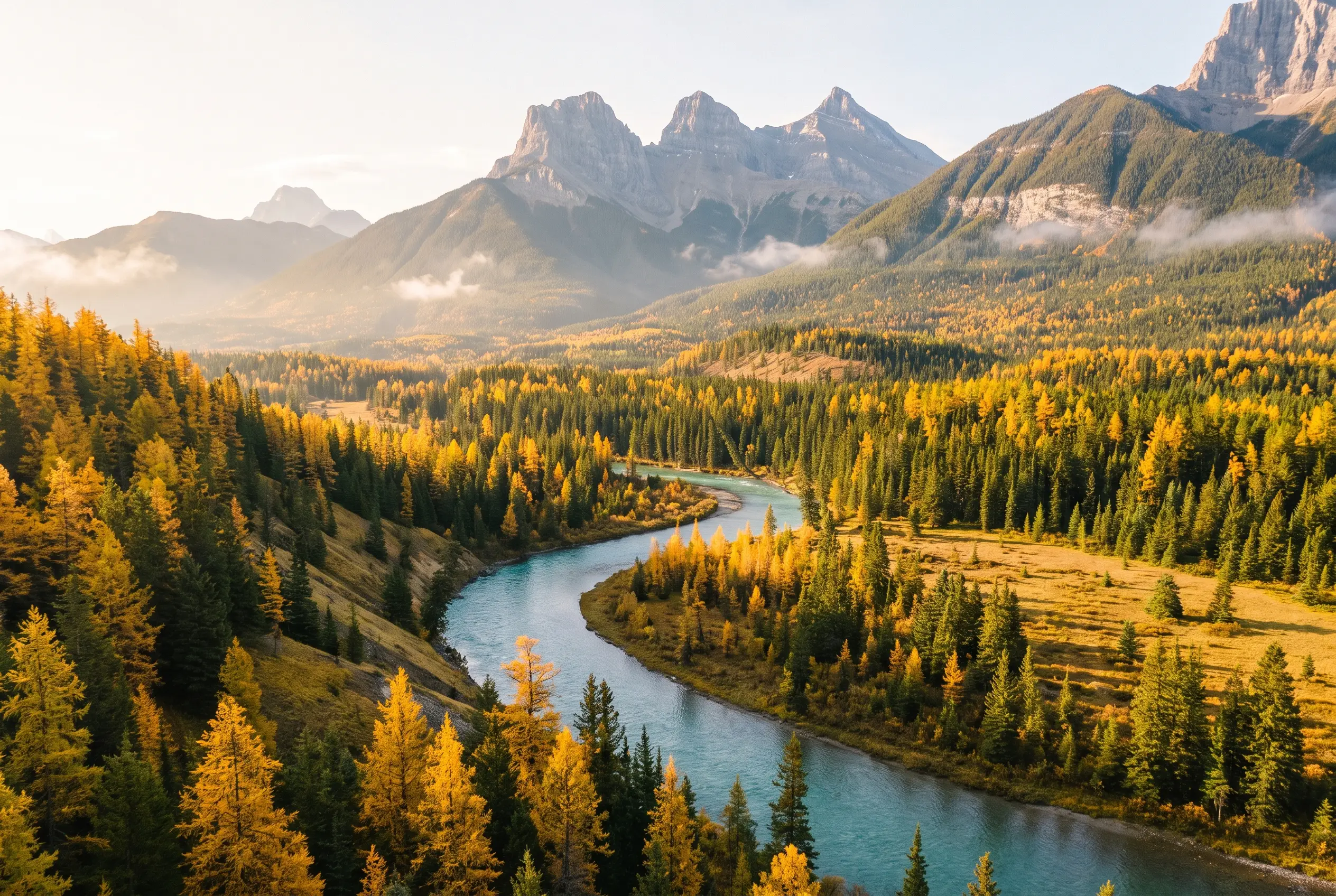 The Bow Valley and the Three Sisters in autumn