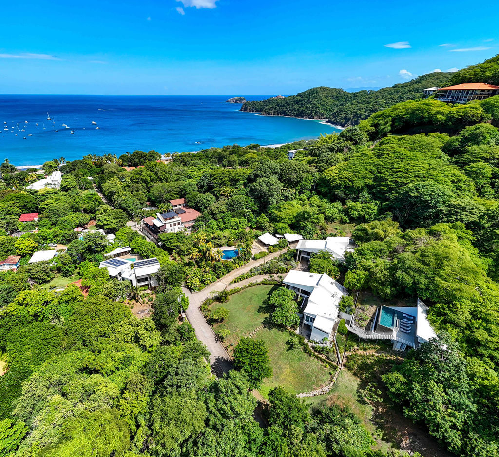 Aerial of Vista Bahia in the hills above Playas del Coco bay