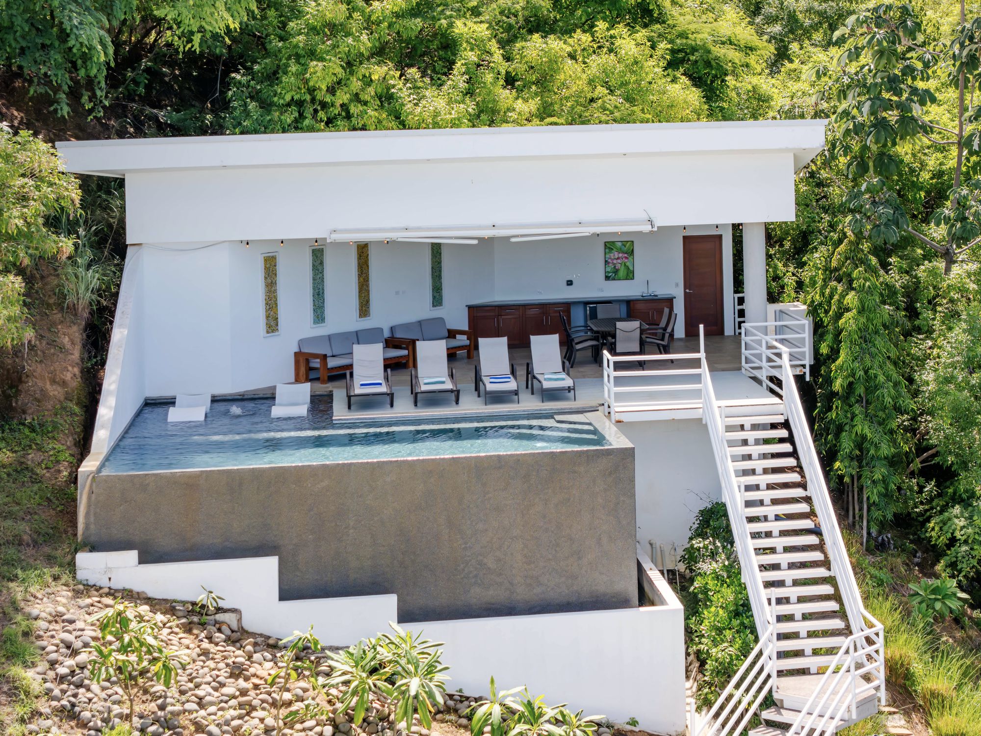 The pool house from the hillside